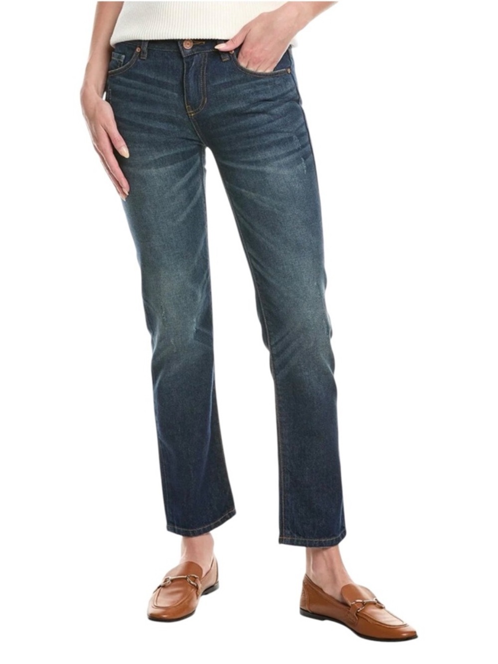 NEW CAbi 4522 Malibu Jeans Straight Leg Mid Rise Distressed Classic Size 16